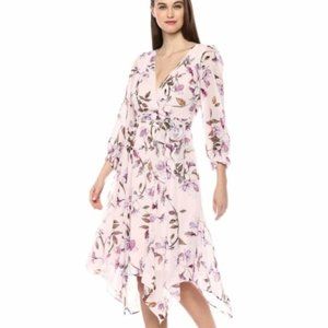 GABBY SKYE pink floral faux wrap dress size 14
